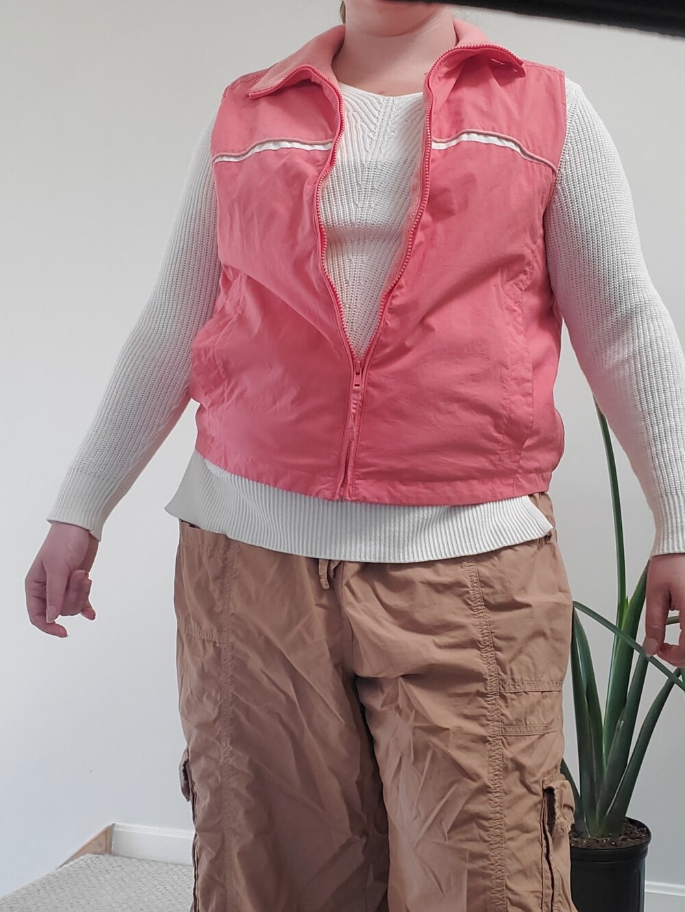 Vintage Cabela's peach-pink full zip vest (dates late 90s early 2000s)